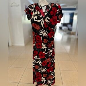 Red and Black V-Neck Sheath Midi Dress with Flutter Sleeves